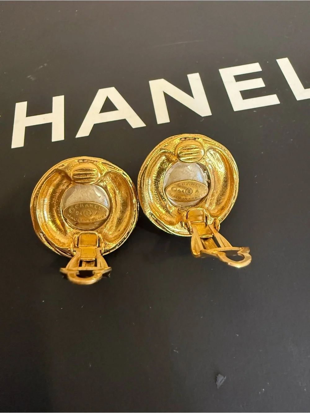 Chanel Vintage Clip-On Earrings Gold Plated w/ Faux Pearl – 94A